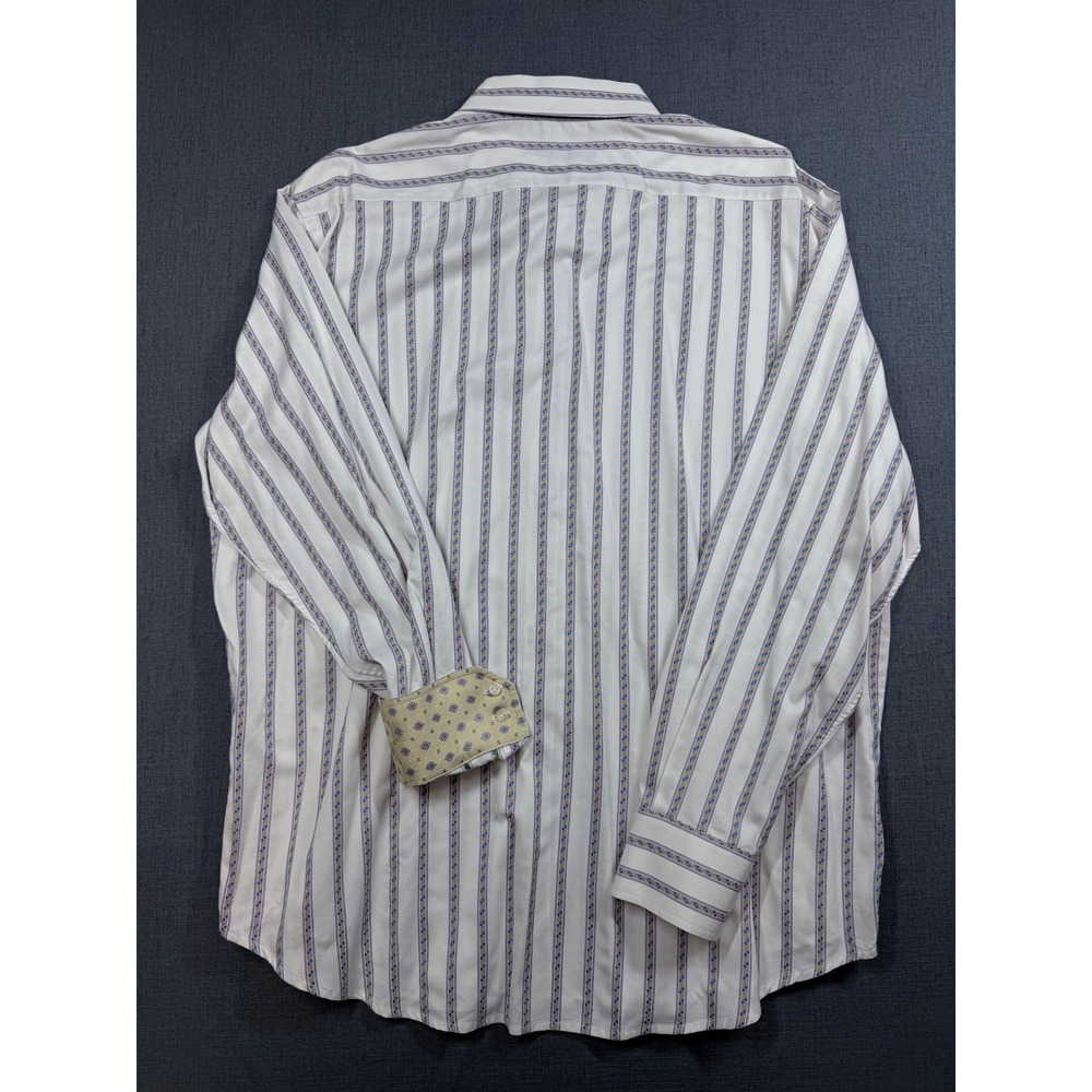 Robert Graham Mens XL Cotton Silk Striped Button Down Shirt White Purple Yellow - Picture 11 of 12